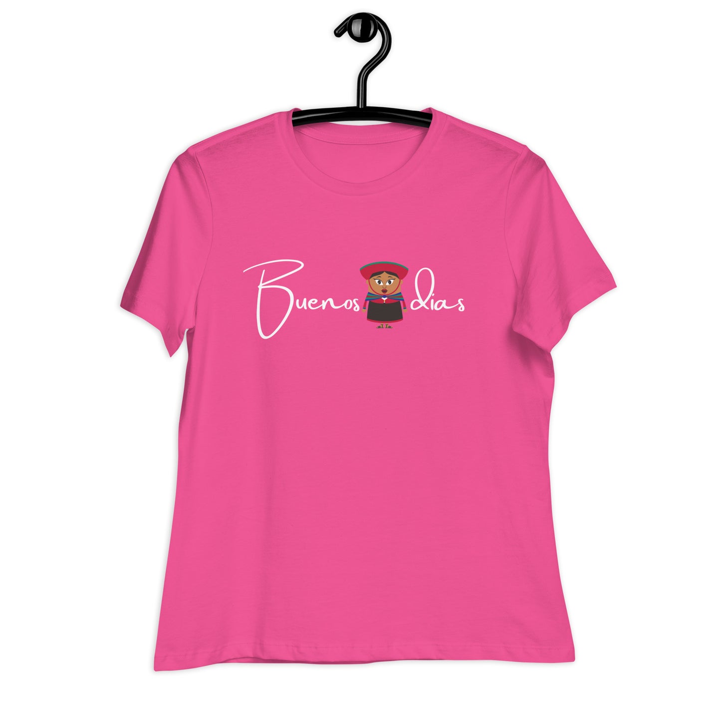 WOMEN'S COLORFUL PERUVIAN WOMAN BUENOS DIAS T-SHIRT