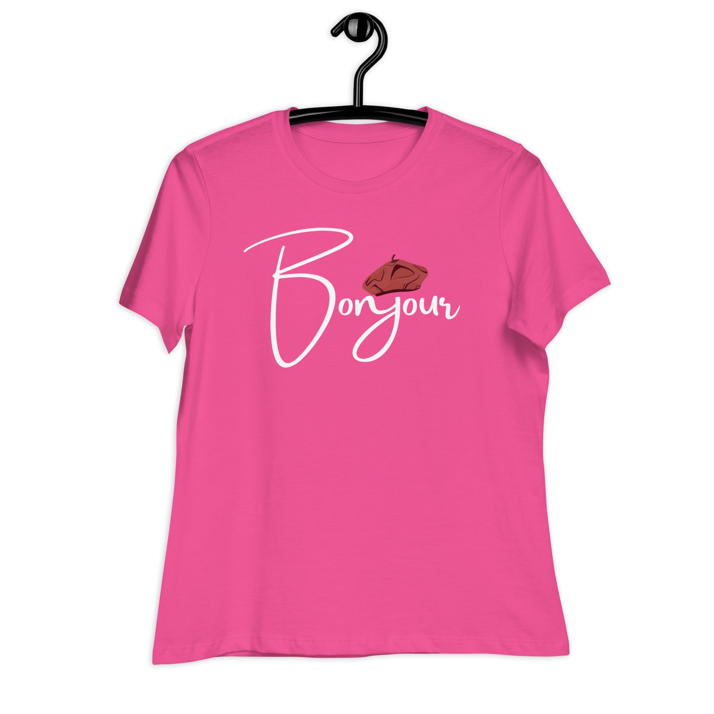 WOMEN'S COLORFUL BERET BONJOUR/GOOD MORNING T-SHIRT