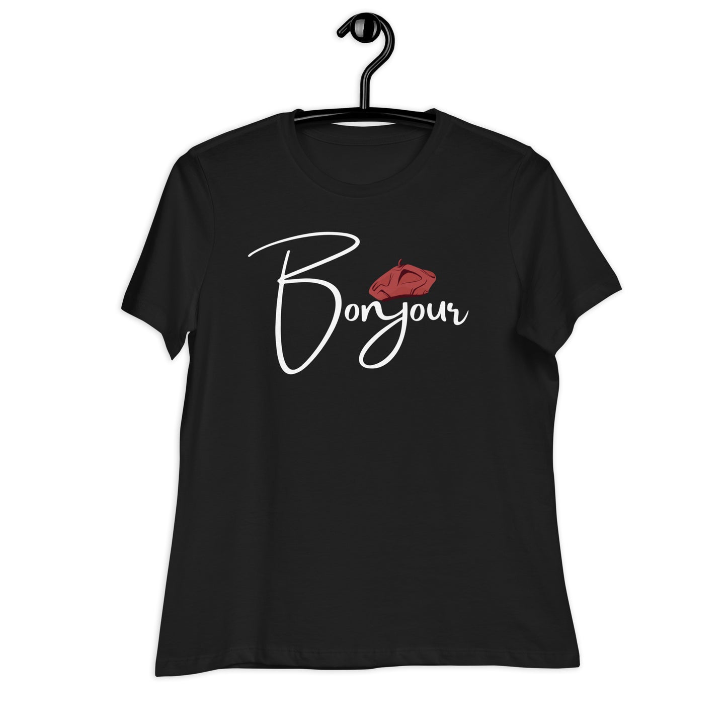 WOMEN'S COLORFUL BERET BONJOUR/GOOD MORNING T-SHIRT