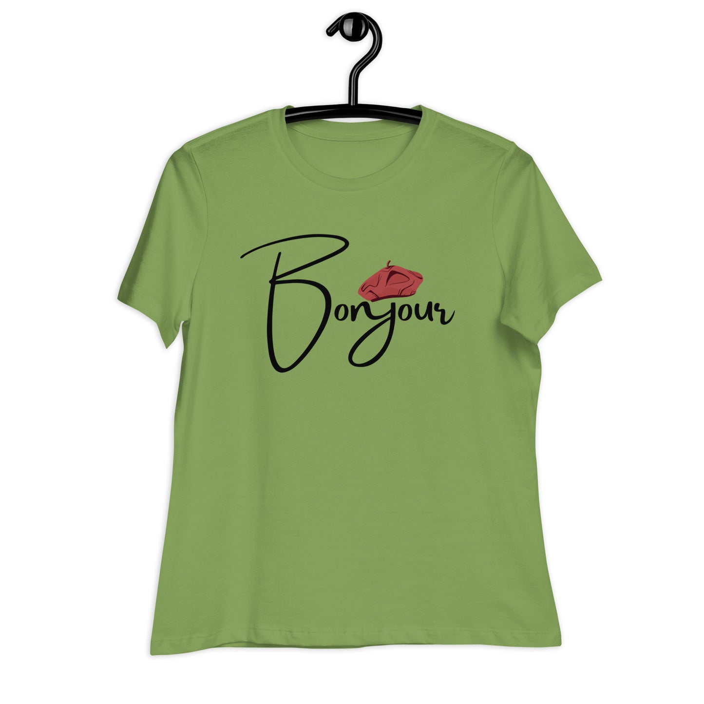 WOMEN'S COLORFUL BERET BONJOUR/GOOD MORNING T-SHIRT