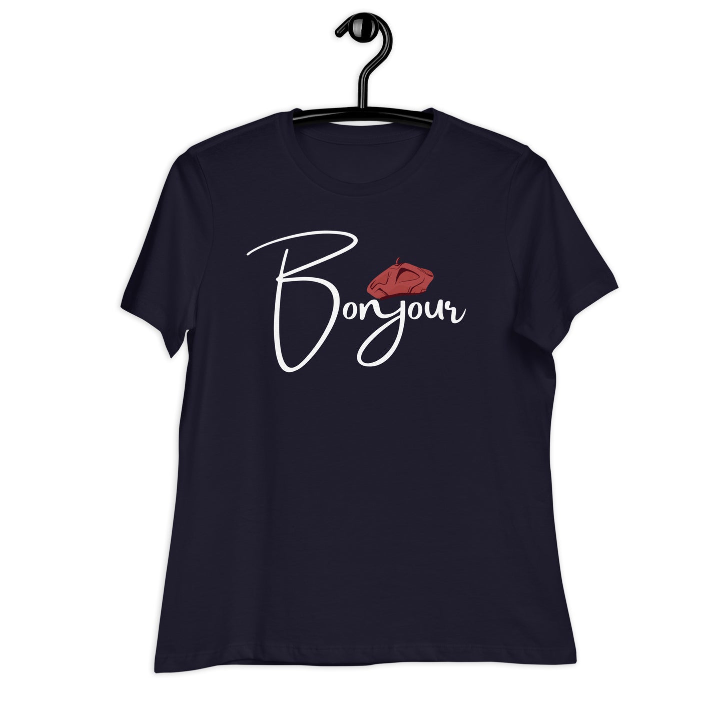 WOMEN'S COLORFUL BERET BONJOUR/GOOD MORNING T-SHIRT