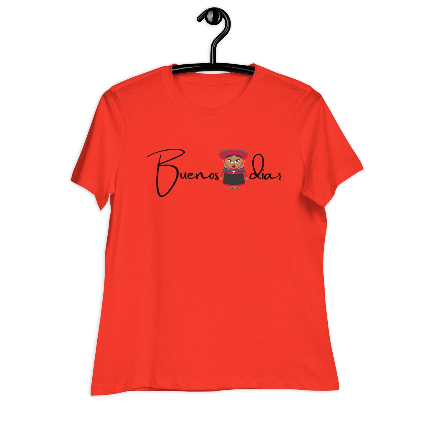 WOMEN'S COLORFUL PERUVIAN WOMAN BUENOS DIAS T-SHIRT