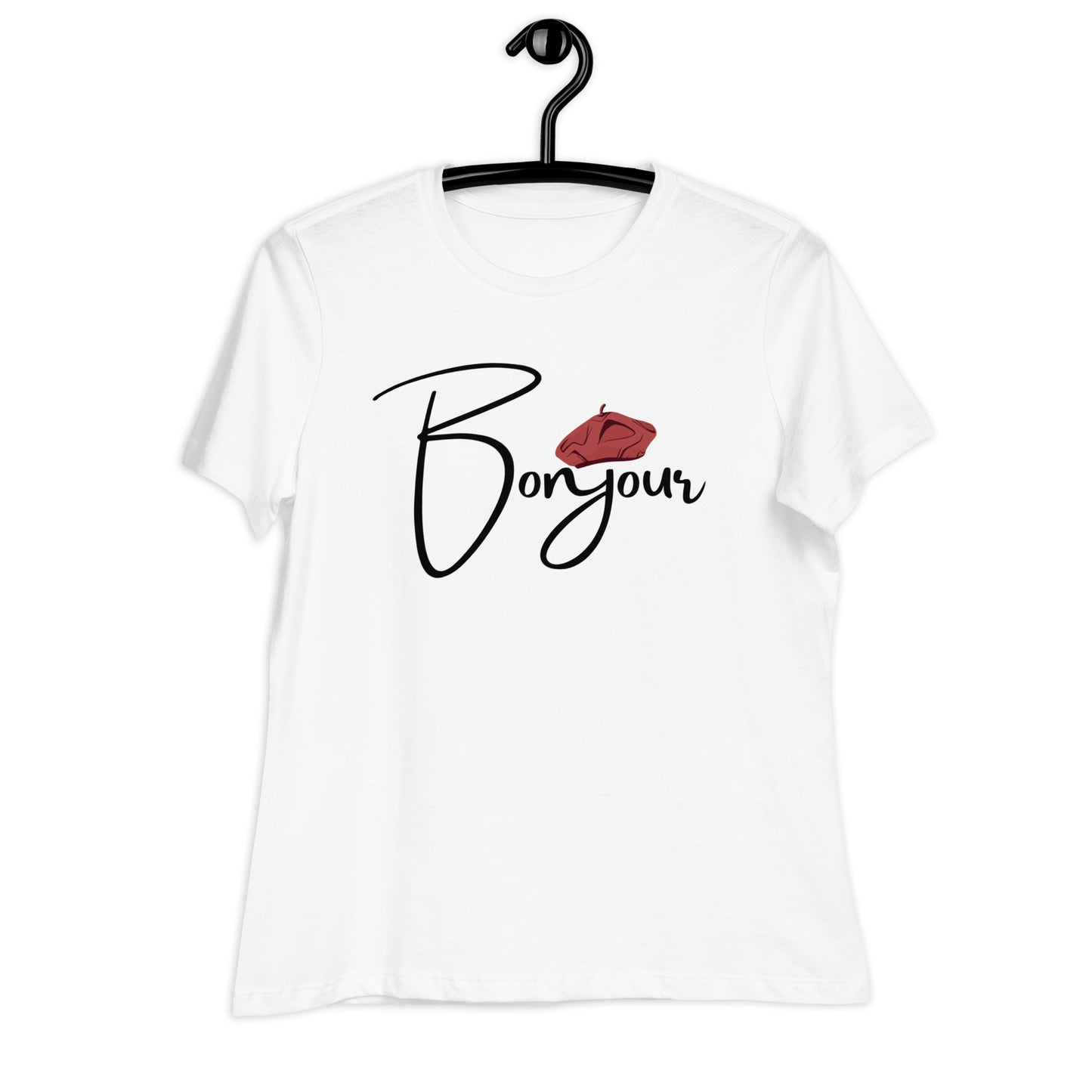 WOMEN'S COLORFUL BERET BONJOUR/GOOD MORNING T-SHIRT