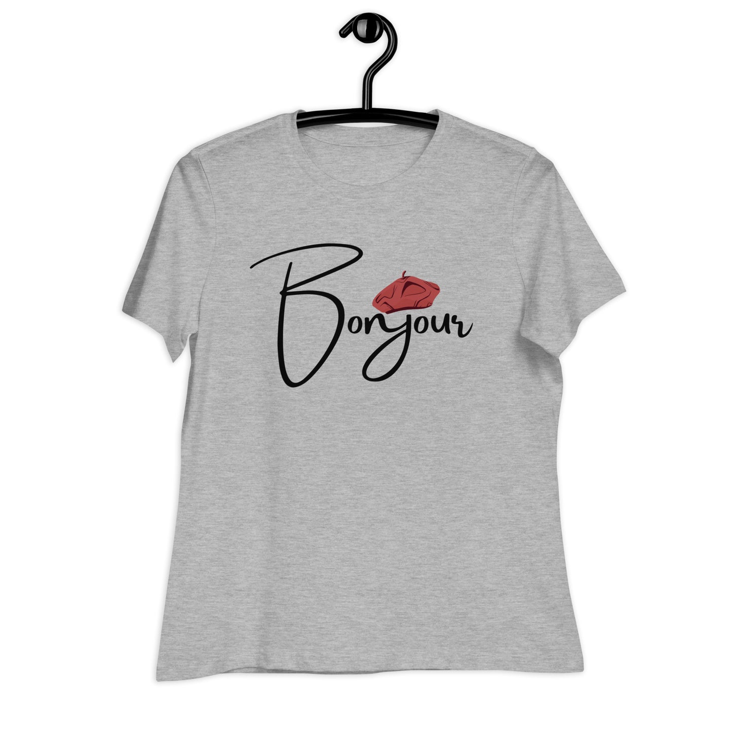 WOMEN'S COLORFUL BERET BONJOUR/GOOD MORNING T-SHIRT