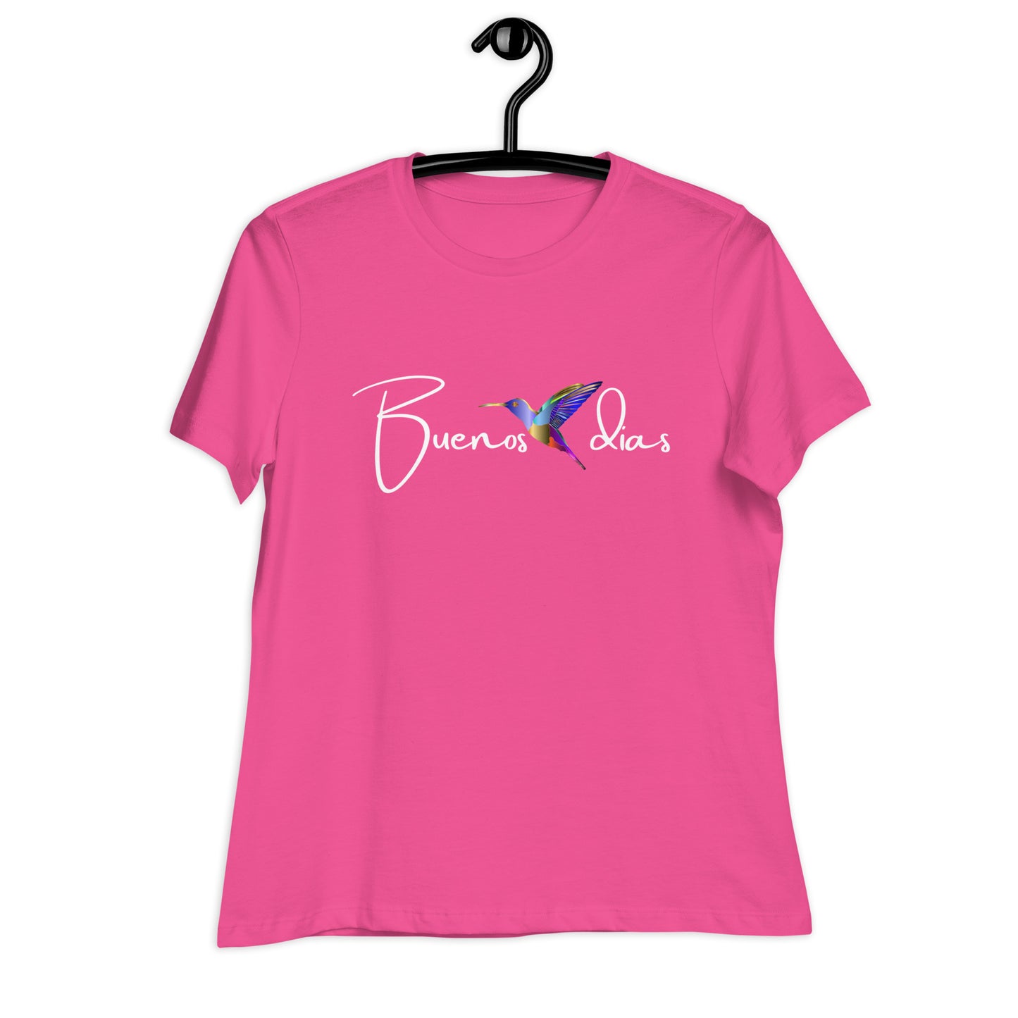 WOMEN'S COLORFUL HUMMINGBIRD BUENOS DIAS/GOOD MORNING T-SHIRT