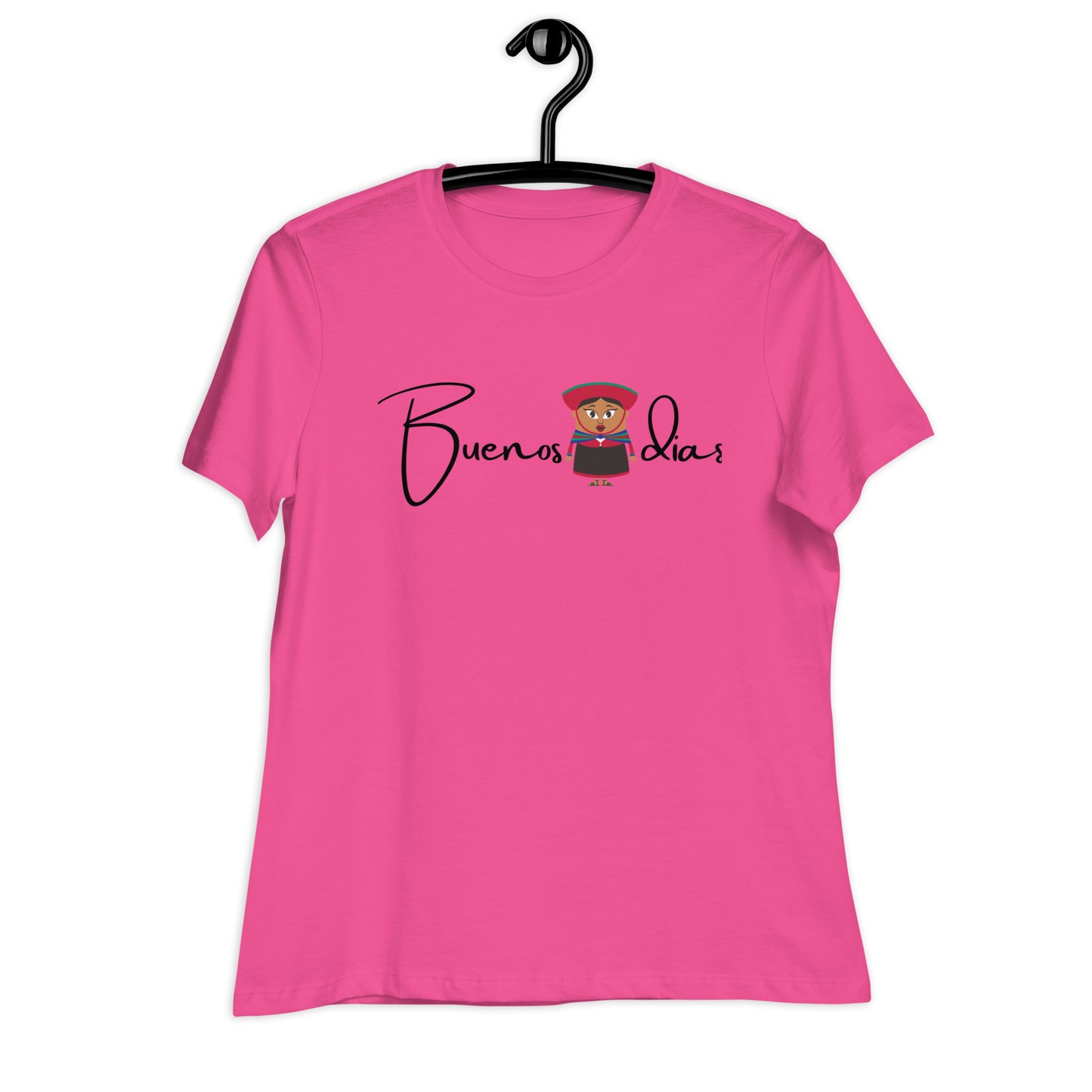 WOMEN'S COLORFUL  PERUVIAN WOMAN   BUENOS DIAS T-SHIRT