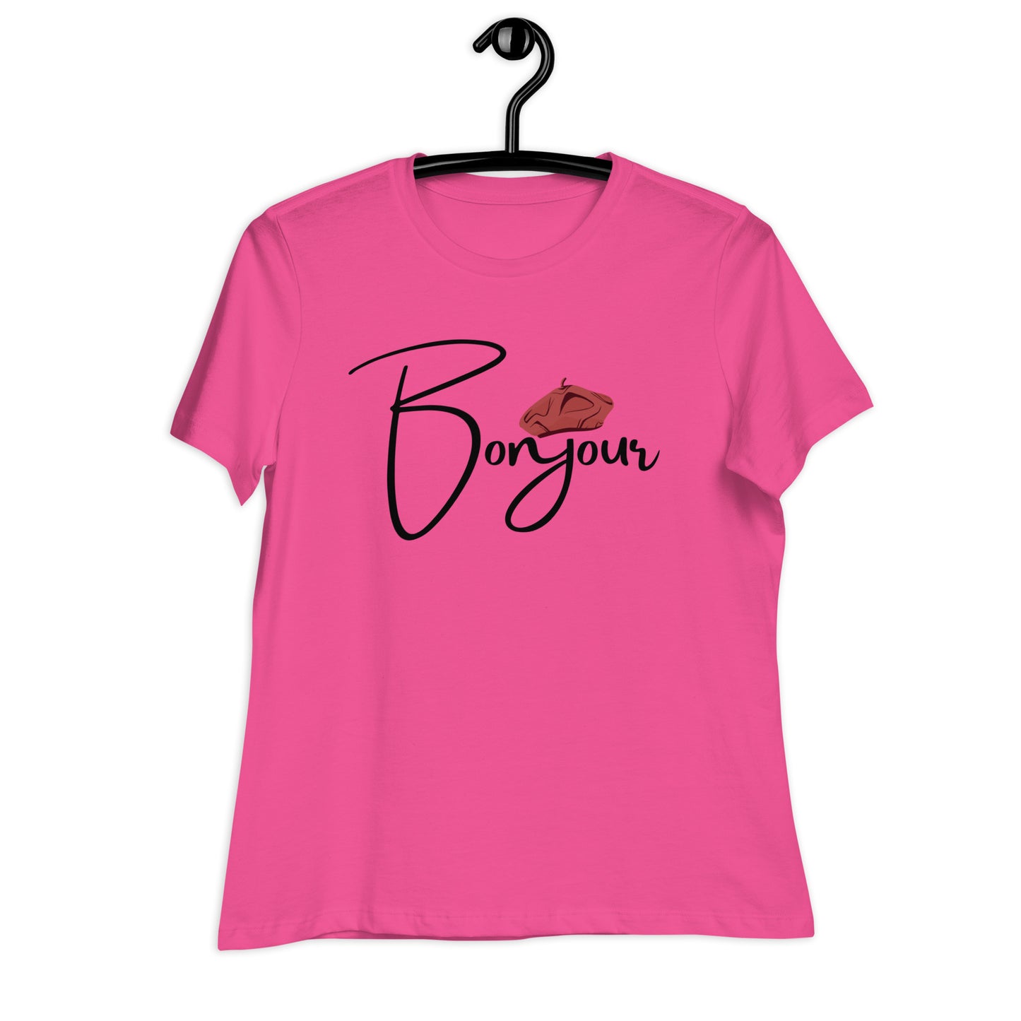 WOMEN'S COLORFUL BERET BONJOUR/GOOD MORNING T-SHIRT