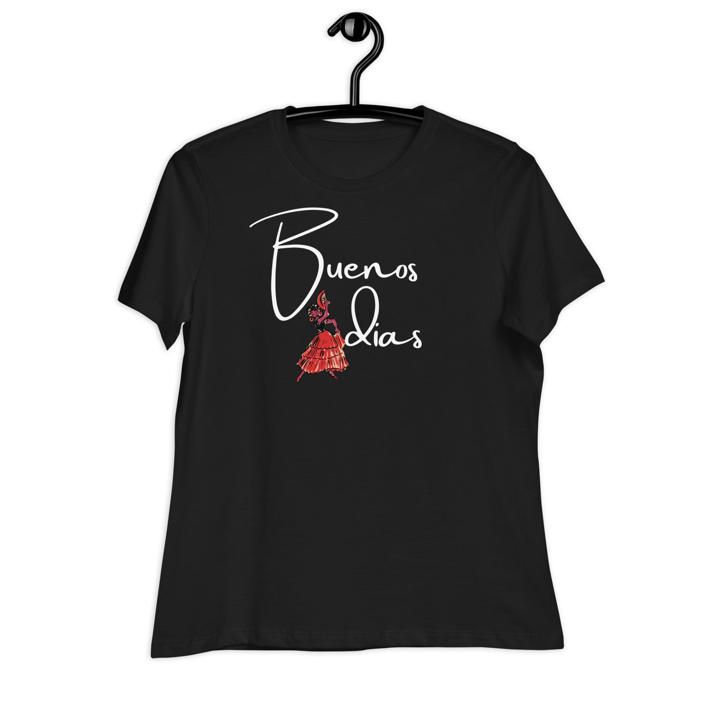 WOMEN'S COLORFUL FLAMINGO DANCER BUENOS DIAS /GOOD MORNING T-SHIRT