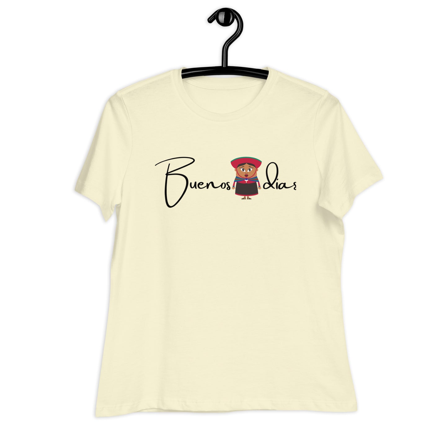 WOMEN'S COLORFUL  PERUVIAN WOMAN   BUENOS DIAS T-SHIRT