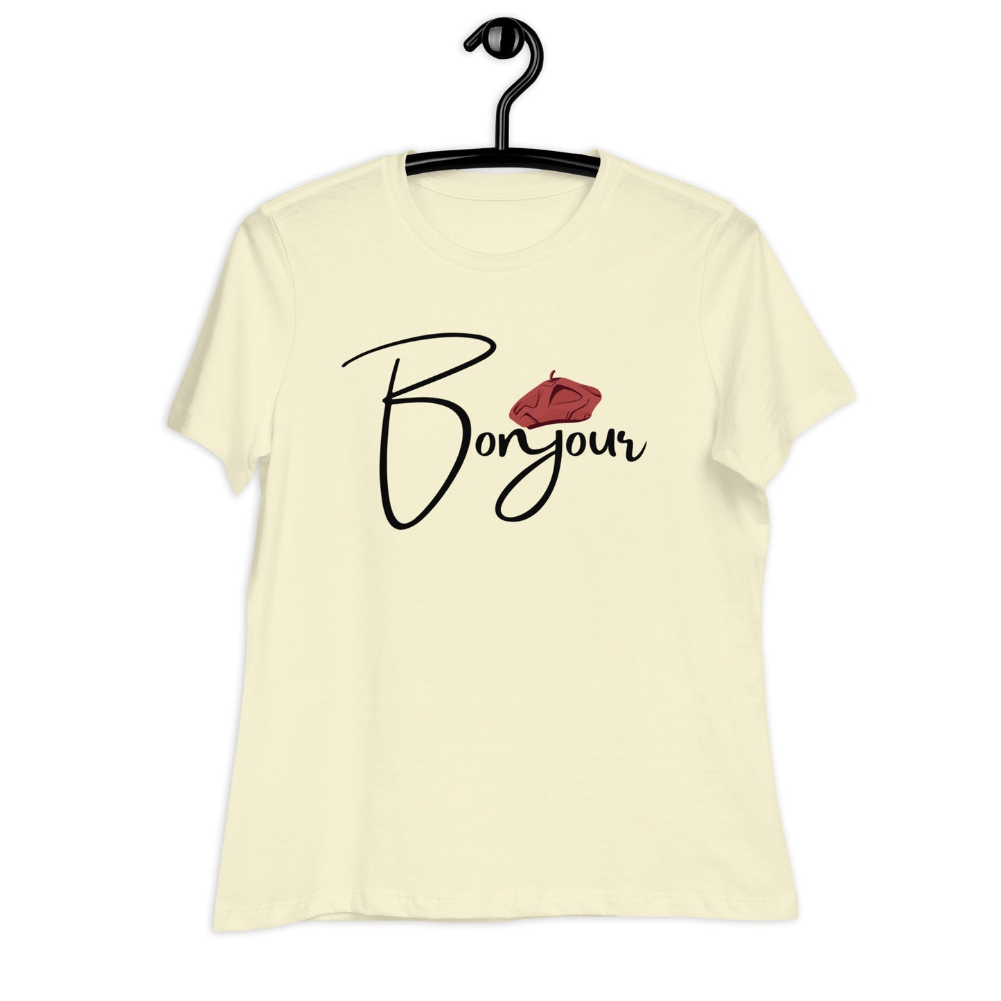 WOMEN'S COLORFUL BERET BONJOUR/GOOD MORNING T-SHIRT