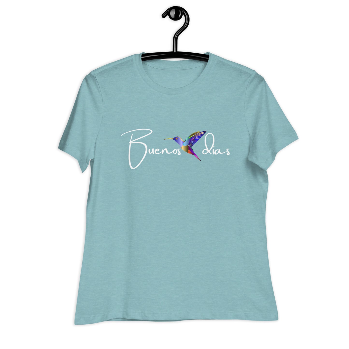 WOMEN'S COLORFUL HUMMINGBIRD BUENOS DIAS/GOOD MORNING T-SHIRT