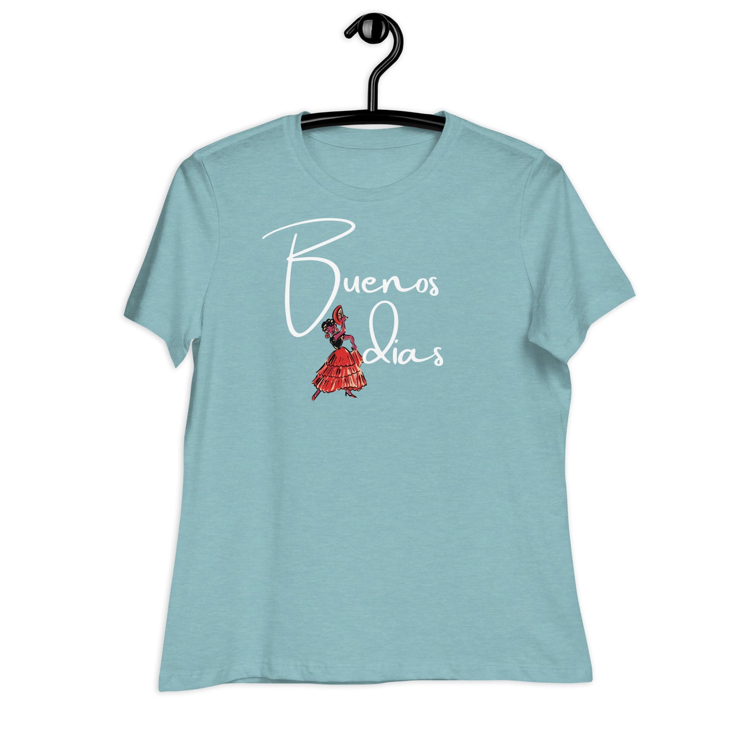 WOMEN'S COLORFUL FLAMINGO DANCER BUENOS DIAS /GOOD MORNING T-SHIRT