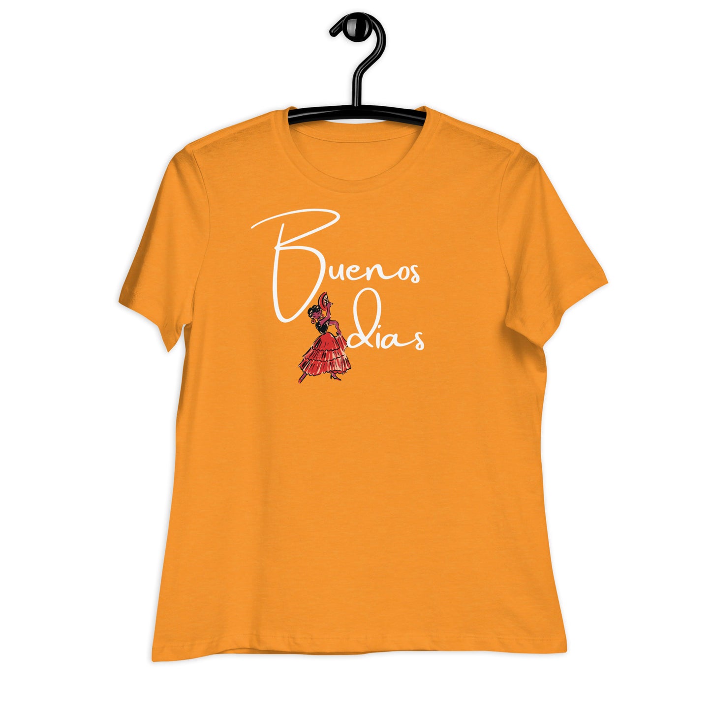 WOMEN'S COLORFUL FLAMINGO DANCER BUENOS DIAS /GOOD MORNING T-SHIRT