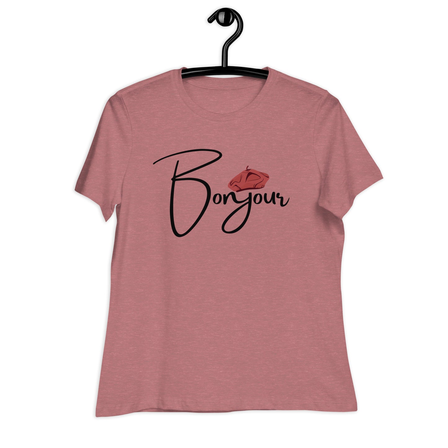 WOMEN'S COLORFUL BERET BONJOUR/GOOD MORNING T-SHIRT
