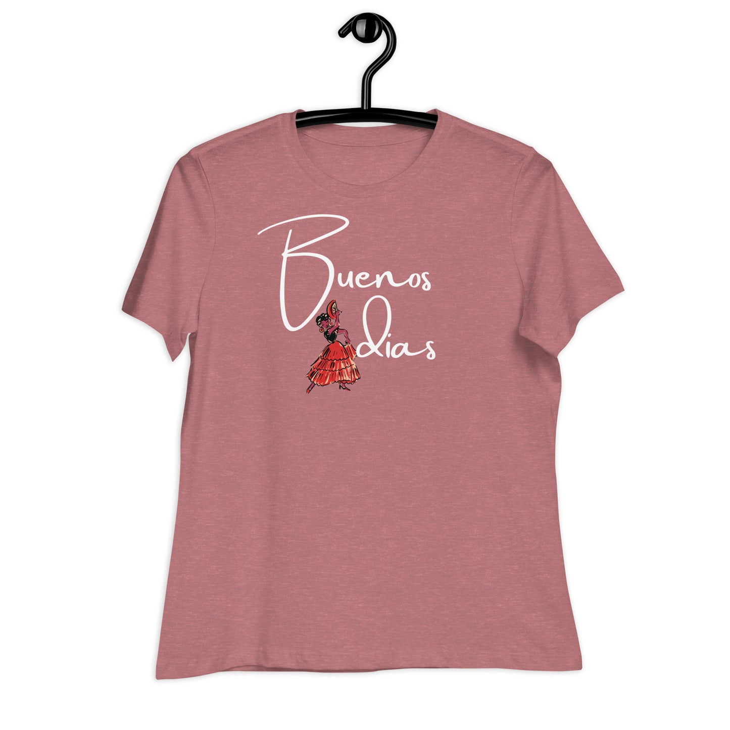 WOMEN'S COLORFUL FLAMINGO DANCER BUENOS DIAS /GOOD MORNING T-SHIRT
