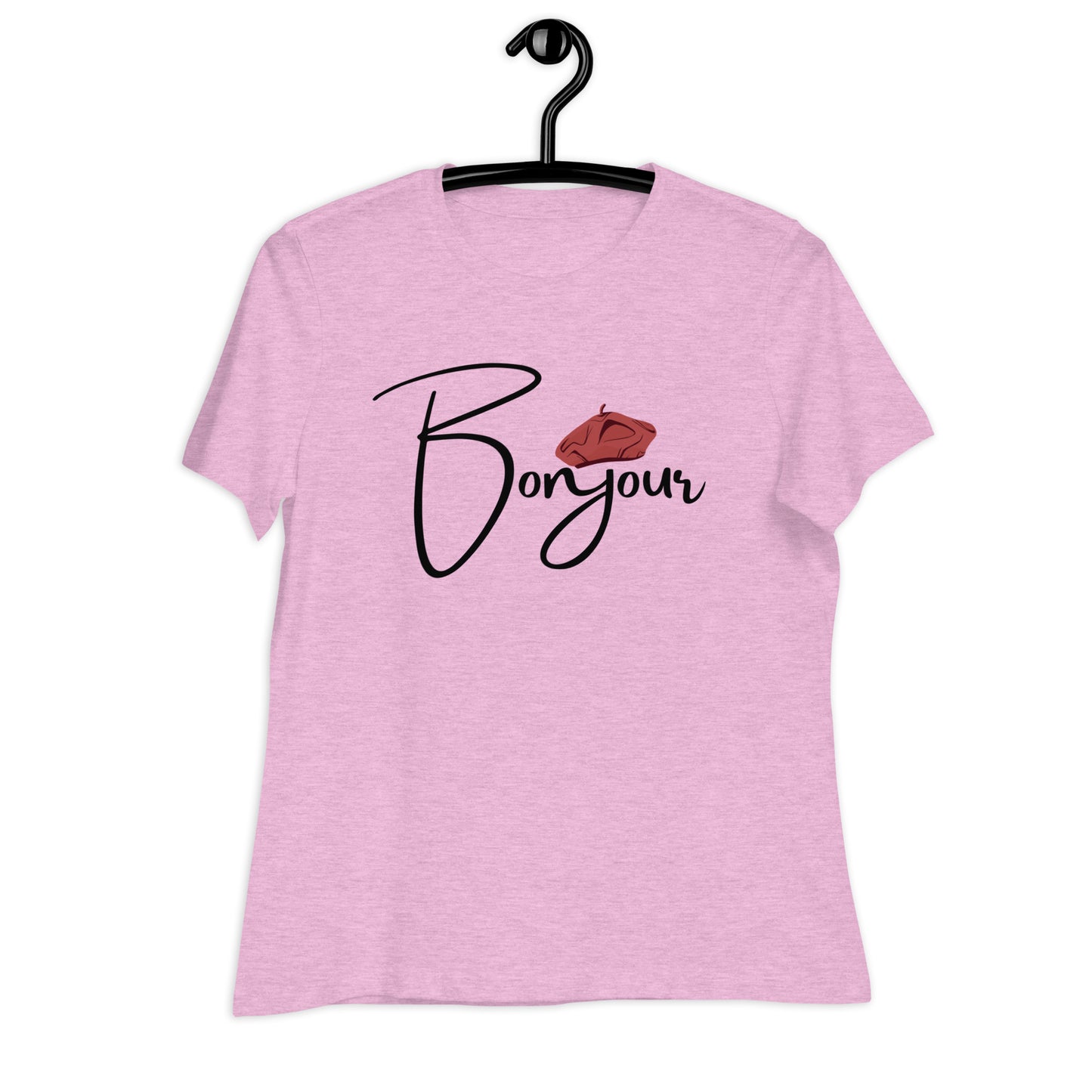 WOMEN'S COLORFUL BERET BONJOUR/GOOD MORNING T-SHIRT