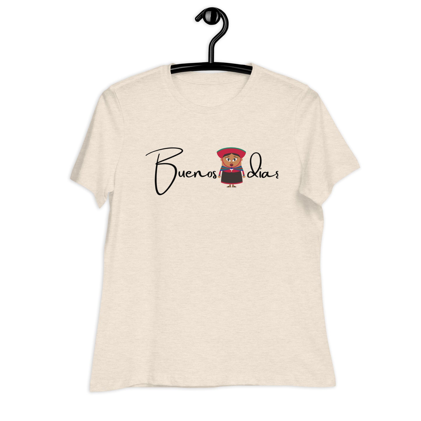 WOMEN'S COLORFUL  PERUVIAN WOMAN   BUENOS DIAS T-SHIRT