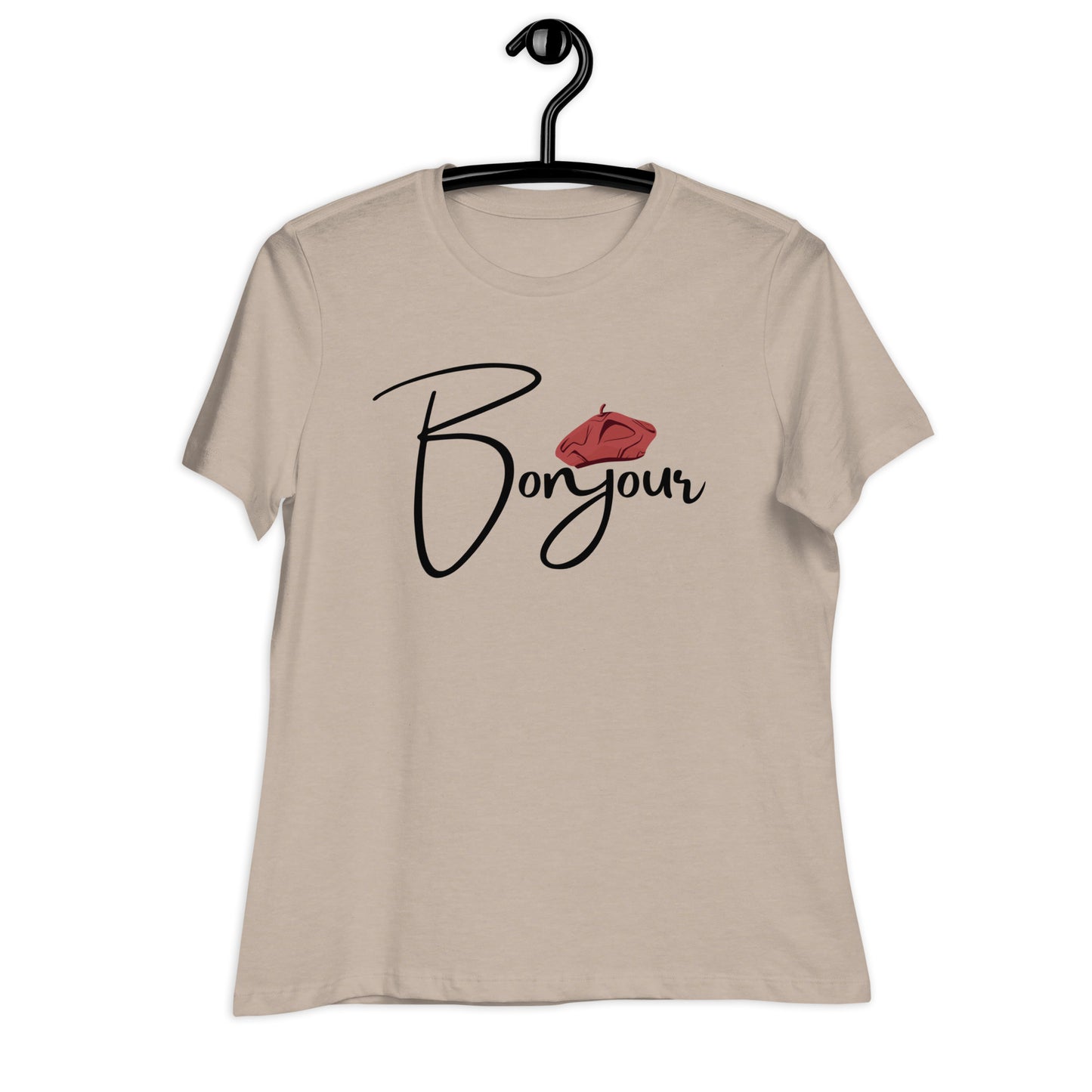 WOMEN'S COLORFUL BERET BONJOUR/GOOD MORNING T-SHIRT