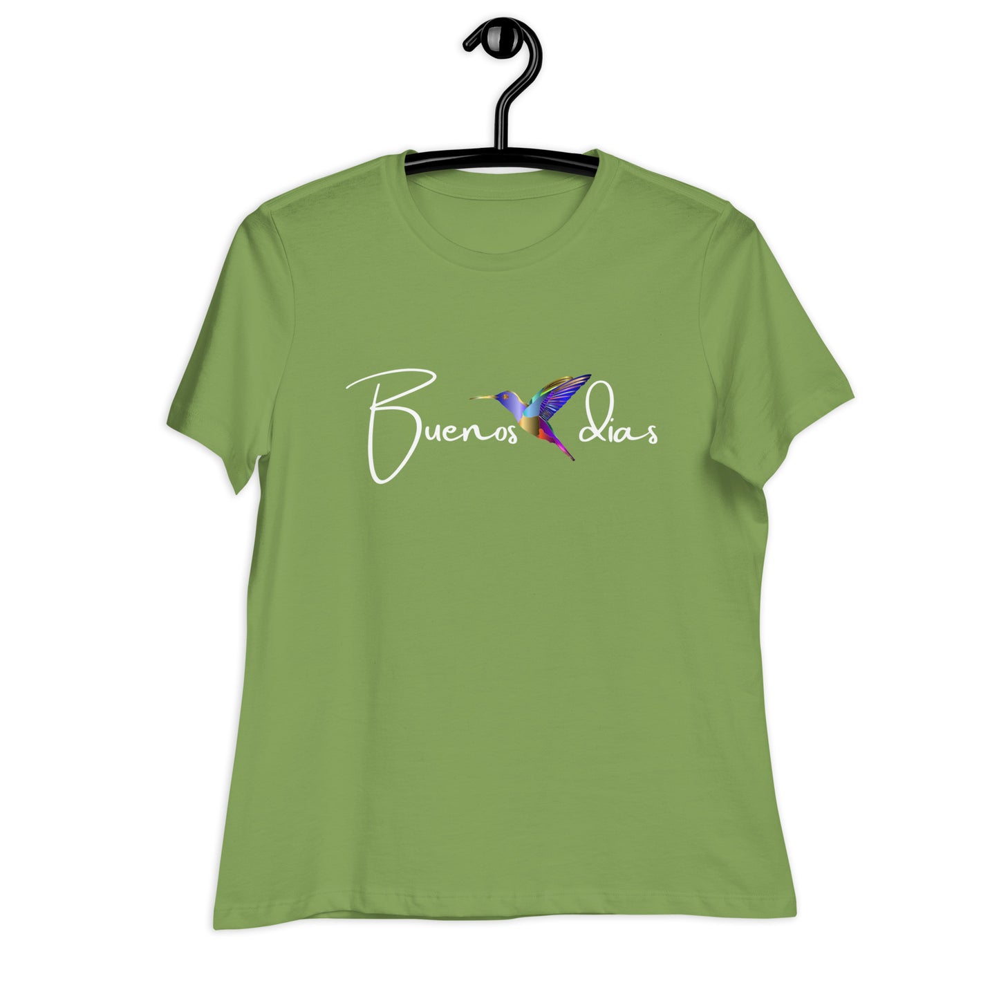 WOMEN'S COLORFUL HUMMINGBIRD BUENOS DIAS/GOOD MORNING T-SHIRT