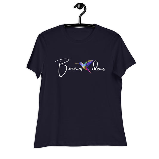 WOMEN'S COLORFUL HUMMINGBIRD BUENOS DIAS/GOOD MORNING T-SHIRT