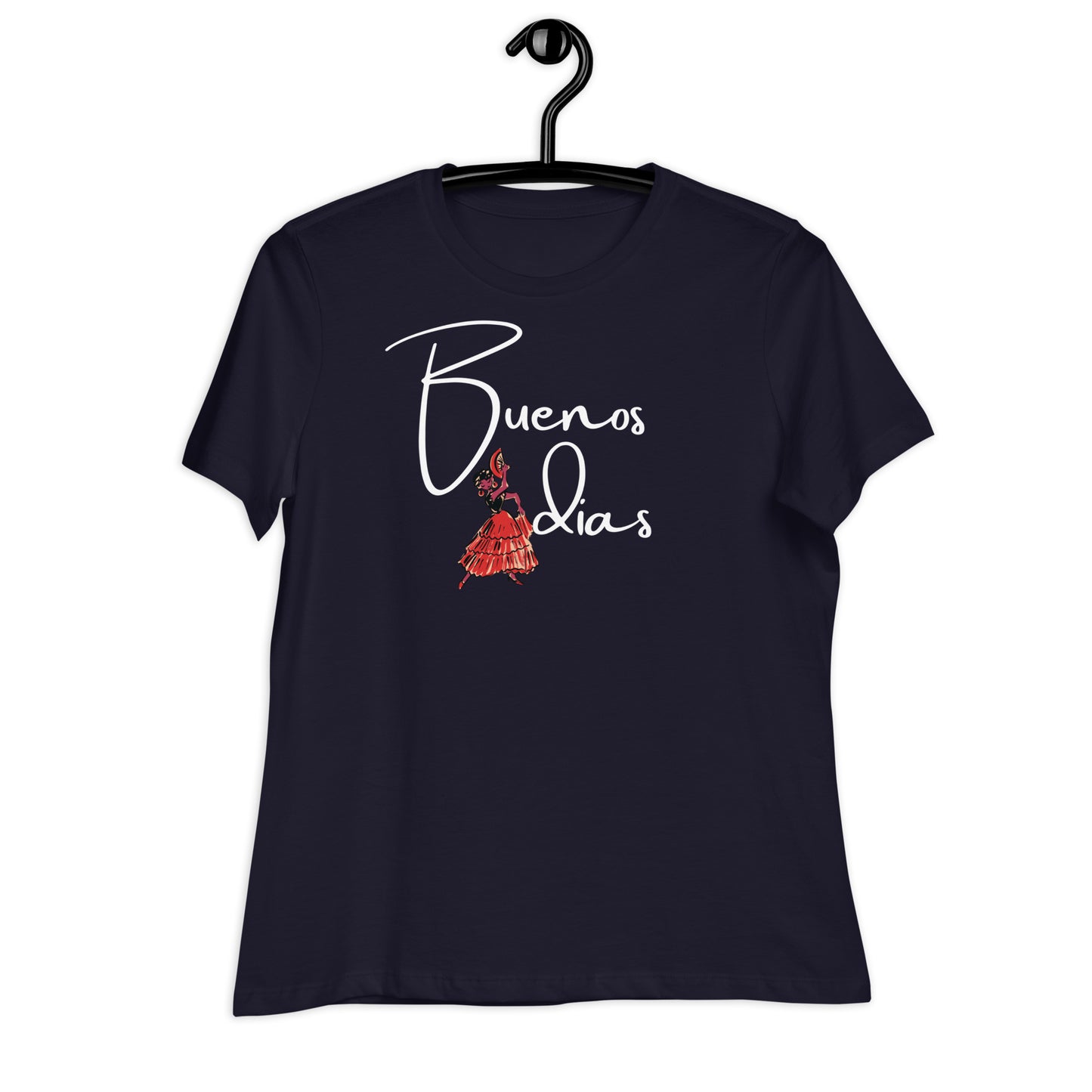 WOMEN'S COLORFUL FLAMINGO DANCER BUENOS DIAS /GOOD MORNING T-SHIRT