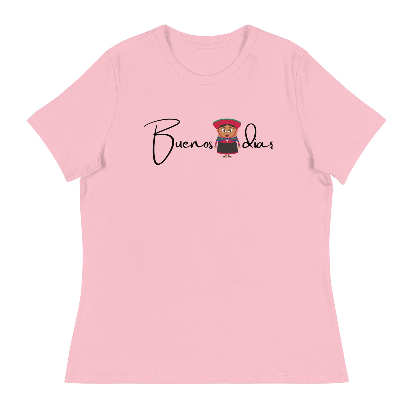 WOMEN'S COLORFUL  PERUVIAN WOMAN   BUENOS DIAS T-SHIRT