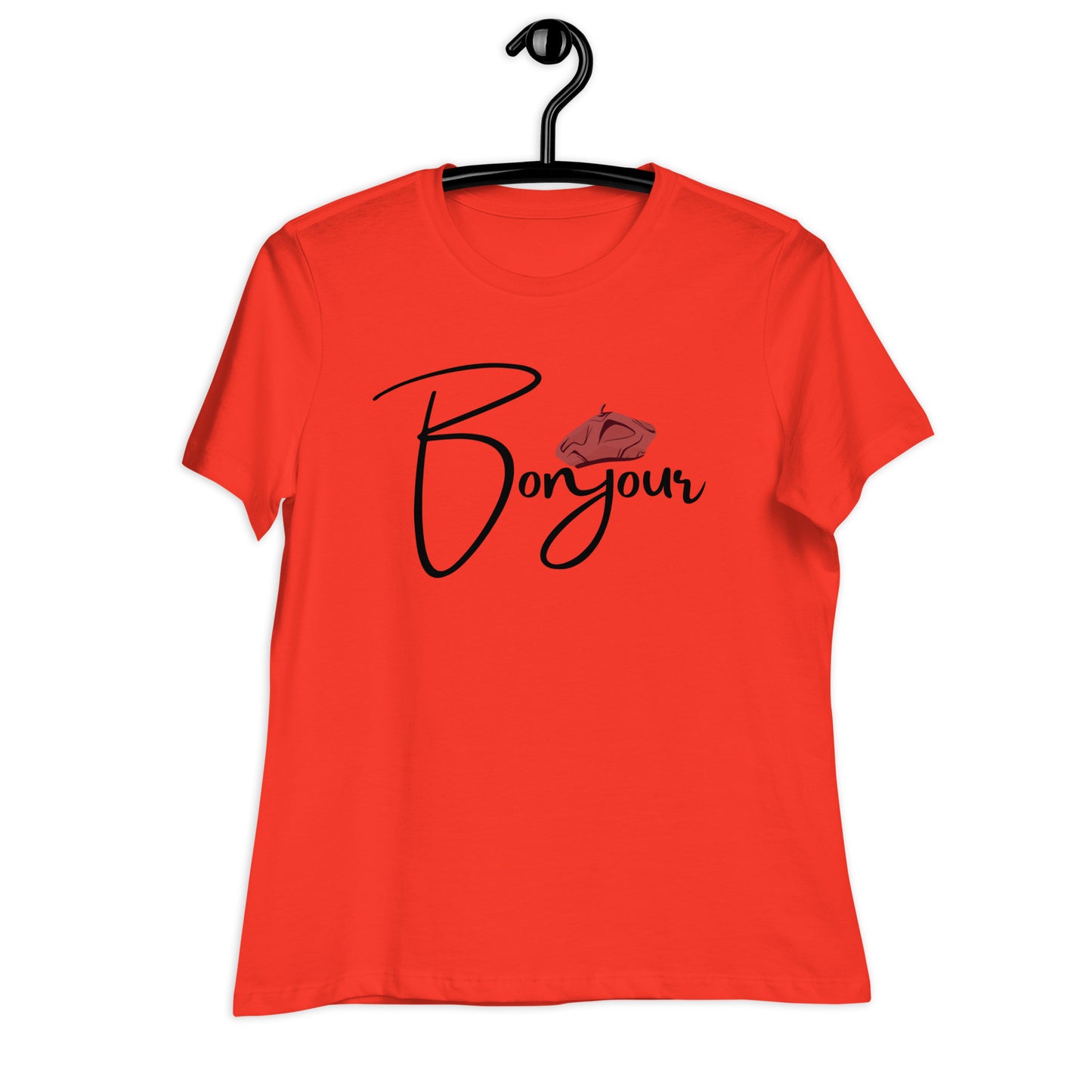 WOMEN'S COLORFUL BERET BONJOUR/GOOD MORNING T-SHIRT
