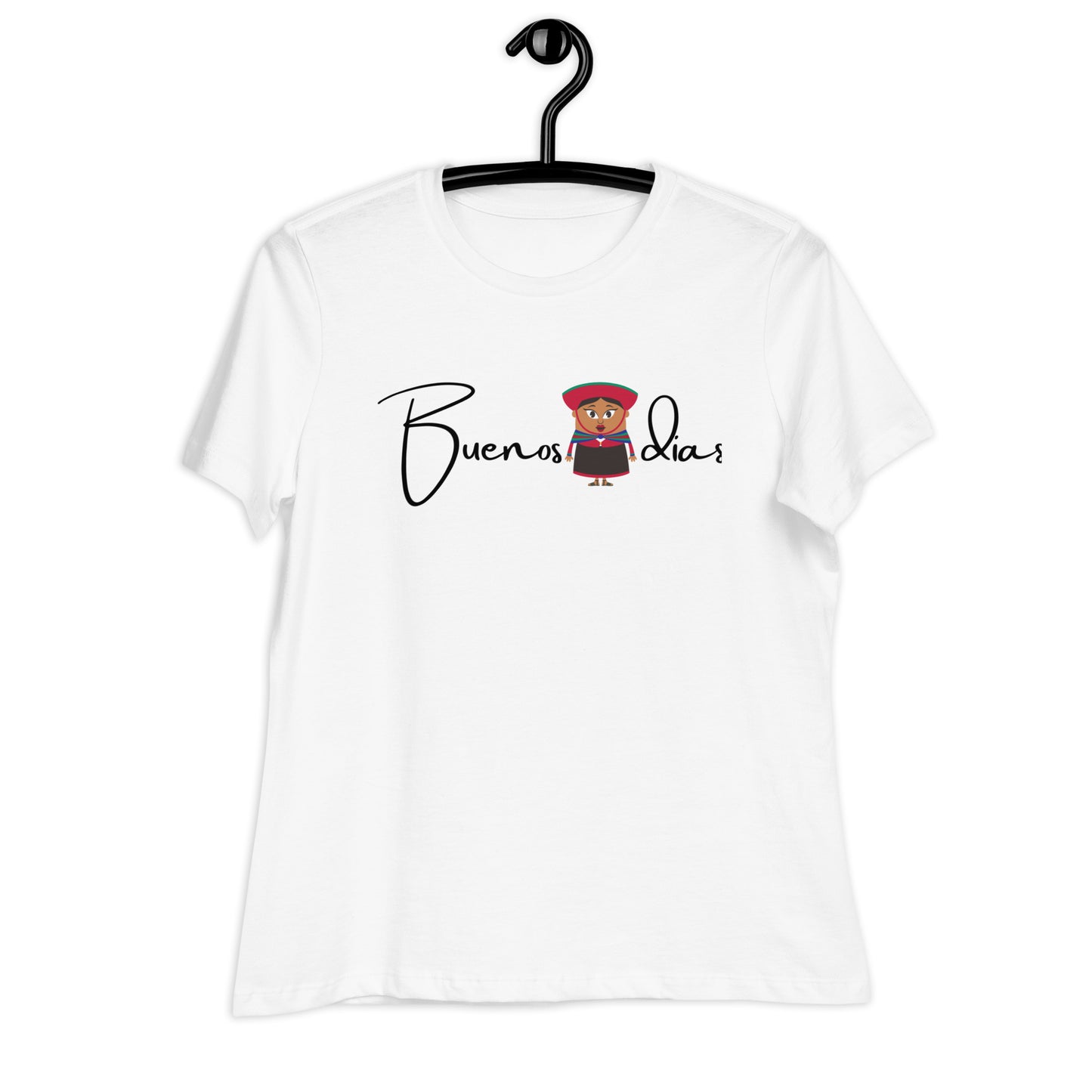 WOMEN'S COLORFUL  PERUVIAN WOMAN   BUENOS DIAS T-SHIRT